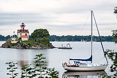 Sailboat Moored By Pomham Rocks Light